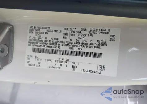 2017 Ford Escape Titanium from USA, damaged, VIN 1FMCU0J9XHUE25353